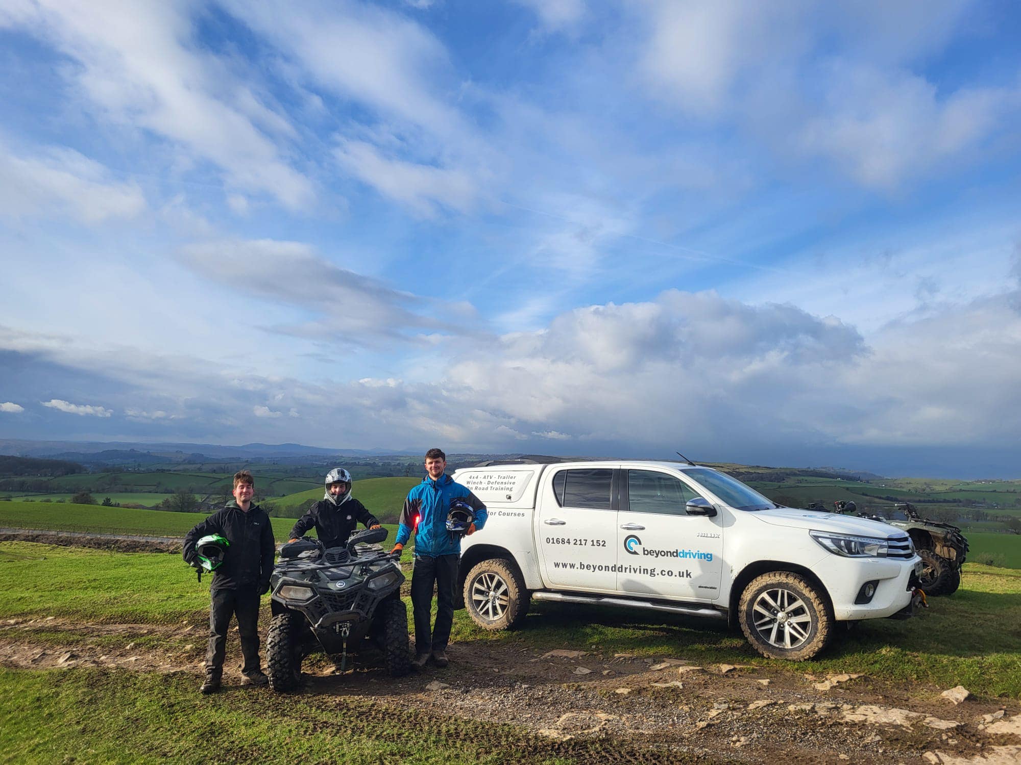 Beyond Driving instructors with quad bikes and branded training vehicle in the countryside — website designed and SEO optimised by Montpellier