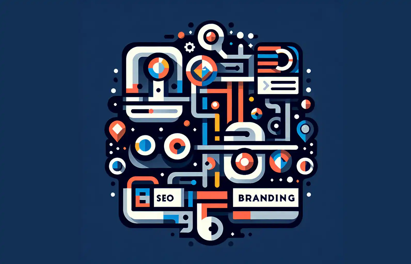 Visual metaphor showing SEO guiding traffic toward a brand storefront, illustrating synergy between search visibility and brand identity.